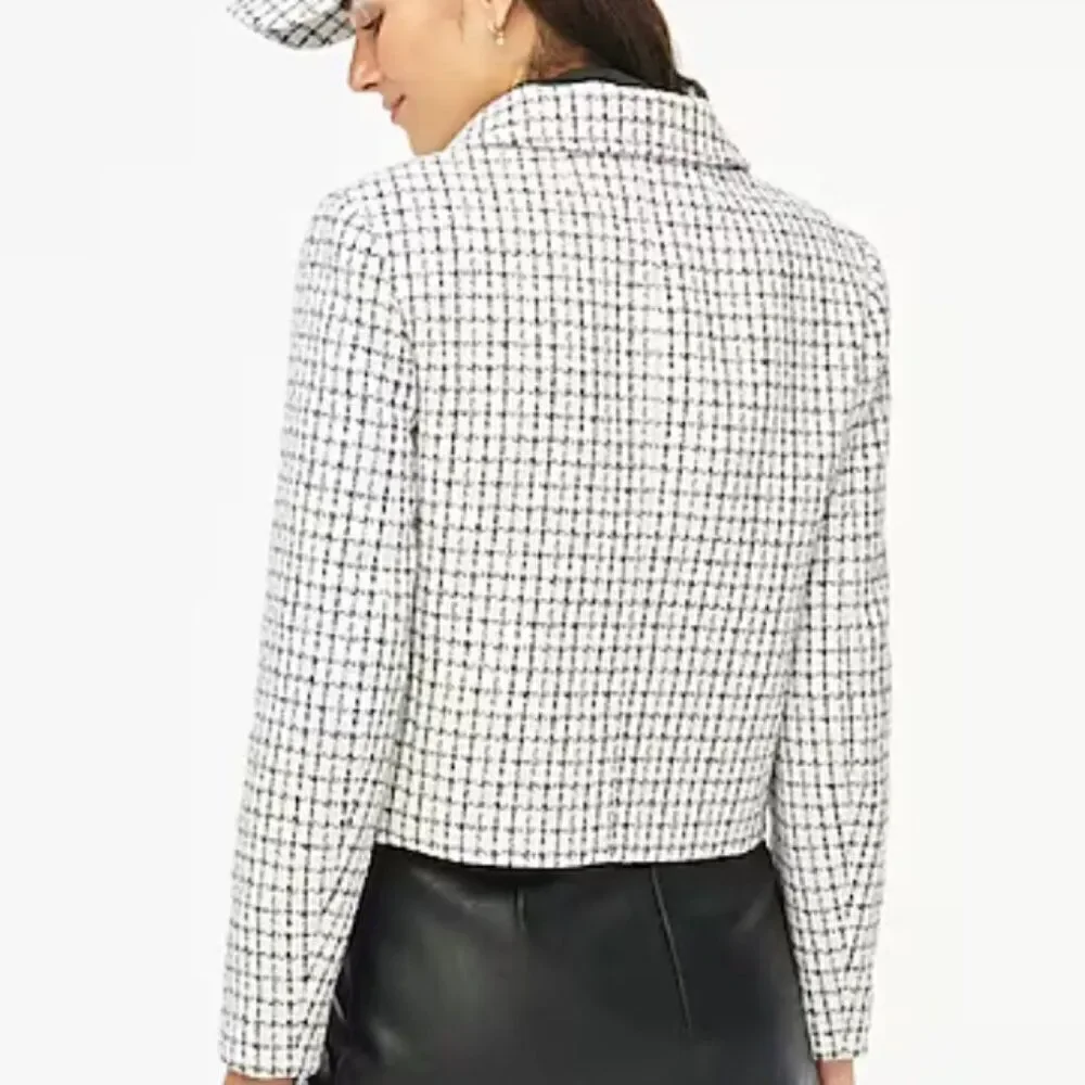 J. Crew Factory Tweed collared lady jacket Black and White NWT